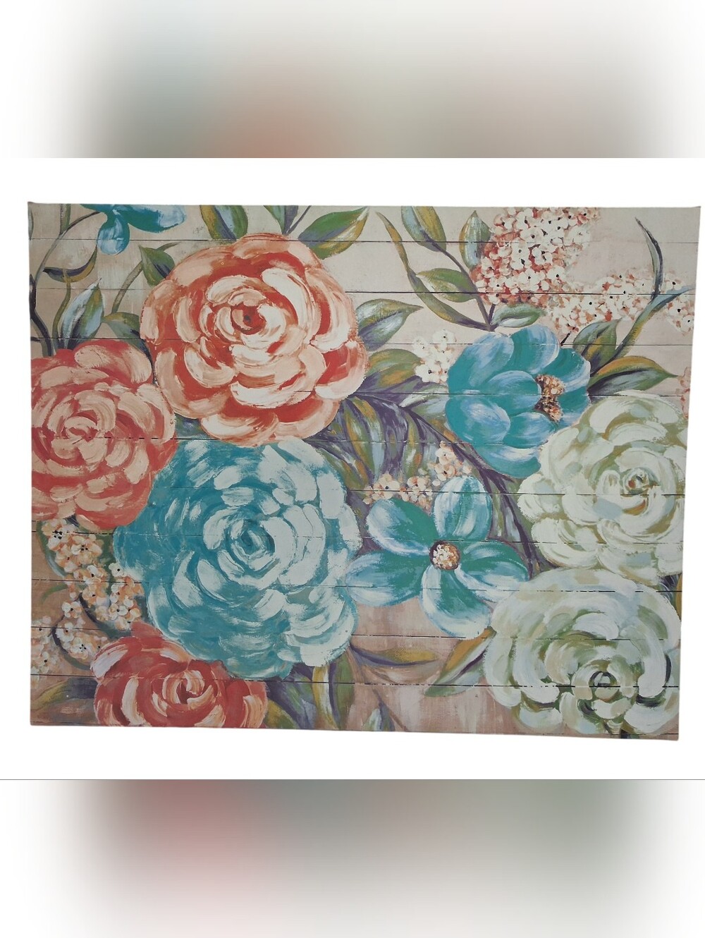 Sign Of The Times Floral Wall Canvas - Teal, Coral, Cream, Green Size 16x20